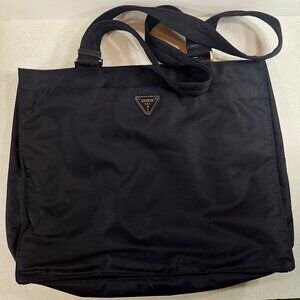 Guess Large Sleek Black Nylon Carry-All Shoulder Tote Bag Multi Pocket Weekender